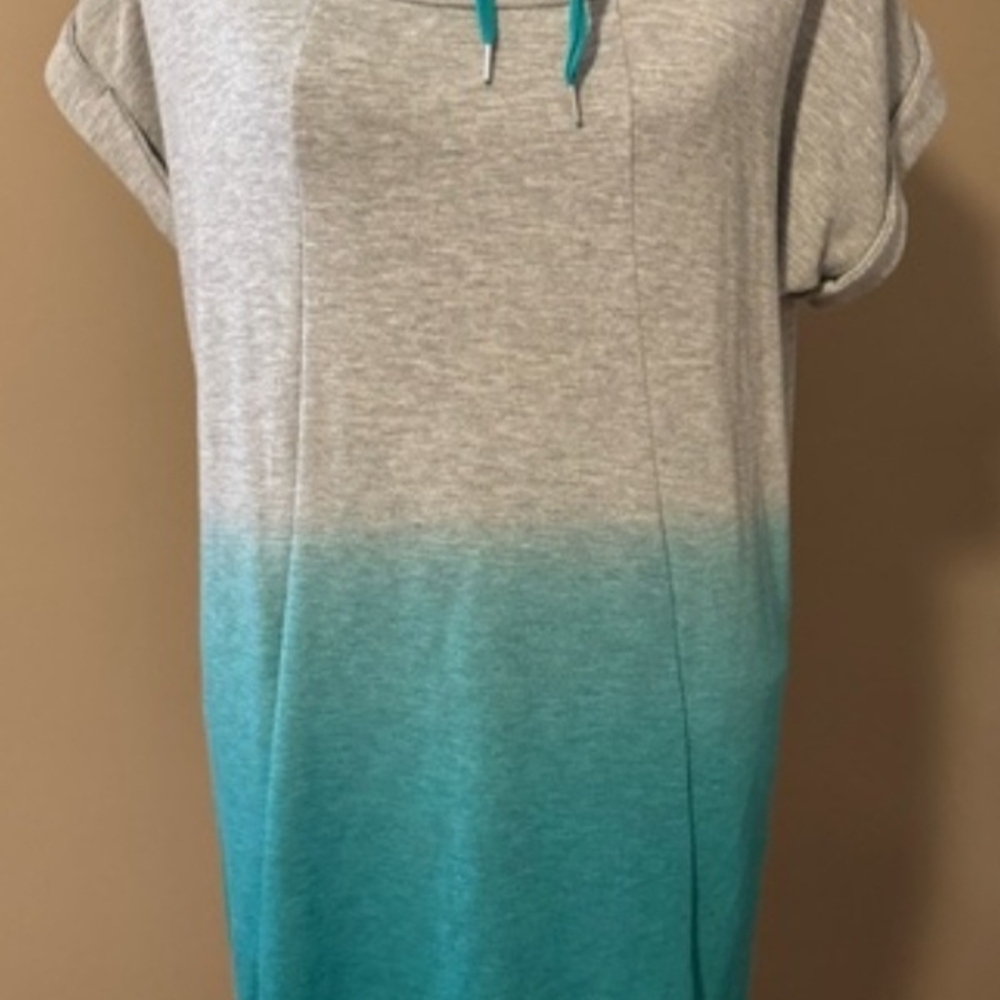 Pink Lotus Gray and Teal Ombre Midi Dress/ Bathing Suit Cover Up/Gym Cover Up - Picture 2 of 3